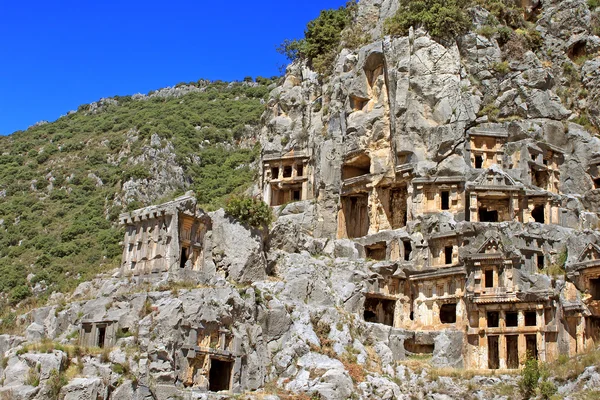 Oude Lycische graven in myra, Turkije — Stockfoto