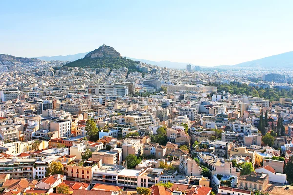 Mt Lycabettus desde la Acrópolis en la mañana, Atenas, Grecia —  Fotos de Stock