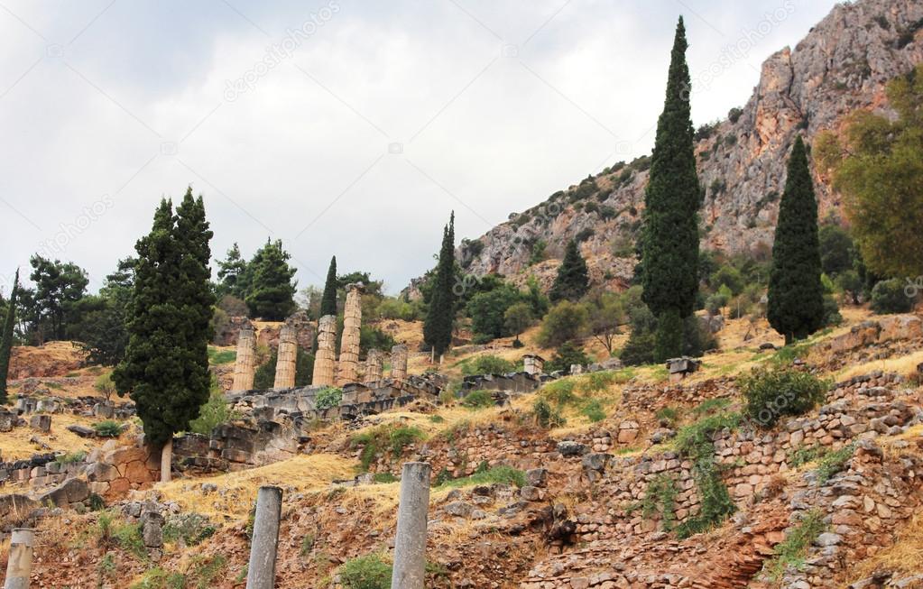 Old ruins and temple of Apollo in Delphi, Greece