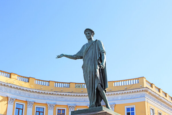The first monument in the city of Odessa, Ukraine. Monument to Duke de Richelieu in Odessa, opened in 1828