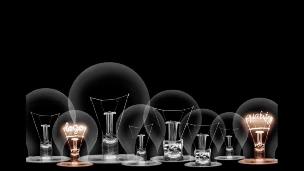 Лампочки Переходят Темных Светлым Брендом Логотипом Качеством Рекламой Маркетинга Волокна — стоковое видео