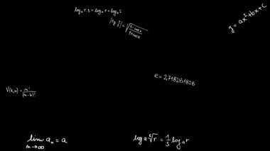 Tebeşir yazılı matematik formülü, denklem ve grafiği olan kara tahta. Yüksek kalite 4k video.