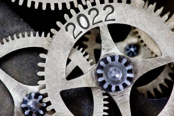 Foto Van Tandwielmechanisme Met Nummer 2022 Metalen Oppervlak Nieuwjaarsconcept — Stockfoto