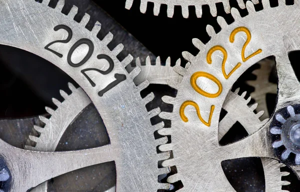 Photo Tooth Wheel Mechanism Numbers 2022 2021 Imprinted Metal Surface — Stock Photo, Image