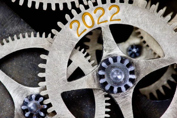 Bild Tandhjulsmekanism Med Nummer 2022 Präglat Metallytan Begreppet Nyår — Stockfoto