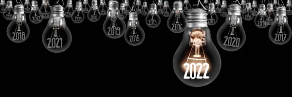 Grupo Horizontal Lâmpada Brilhante Com Fibra Forma Ano Novo 2022 — Fotografia de Stock