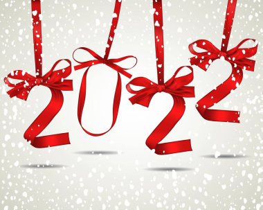 2022 yılının temsilcisi kar yağışlı kırmızı kurdelelerden yapılmış.