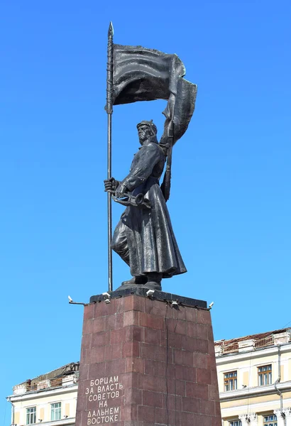 Vladivostok Russia January Monument Figure Soldier People Revolutionary Army Waving — Stock Photo, Image