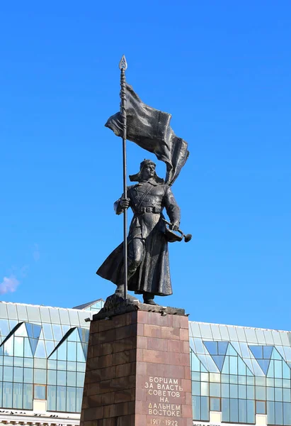 Vladivostok Russia January Monument Figure Soldier People Revolutionary Army Waving — Stock Photo, Image