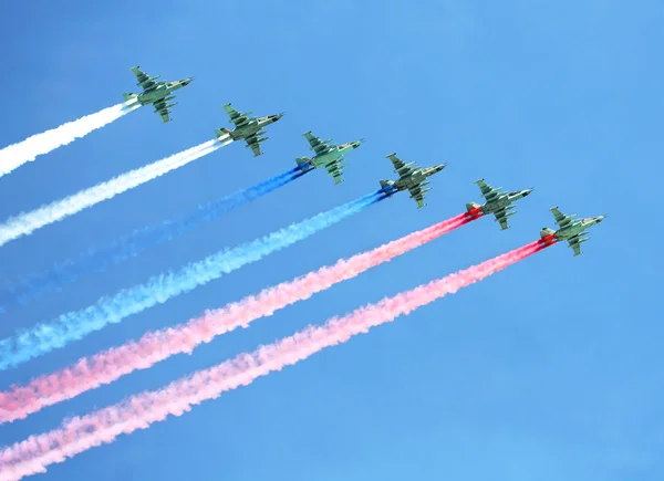 Aircraft contrails with tricolor — Stock Photo, Image
