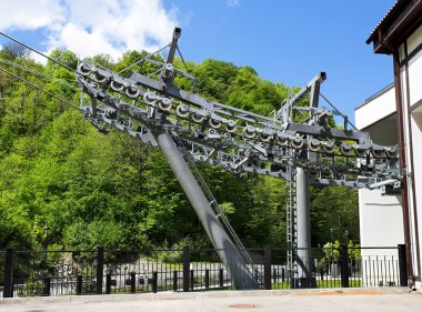 Destek tekerlekleri ve halatlar ile bölümü