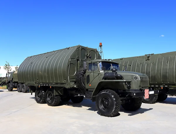 Military vehicle with a metal frame and box body — Stock Photo, Image