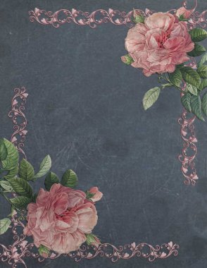 Vintage pink roses on chalkboard clipart
