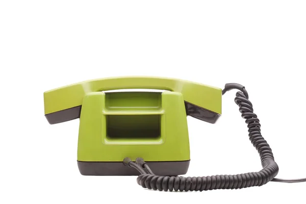 Grön Telefon Retro Stil Vit Bakgrund Vintage Telefon Mottagare — Stockfoto
