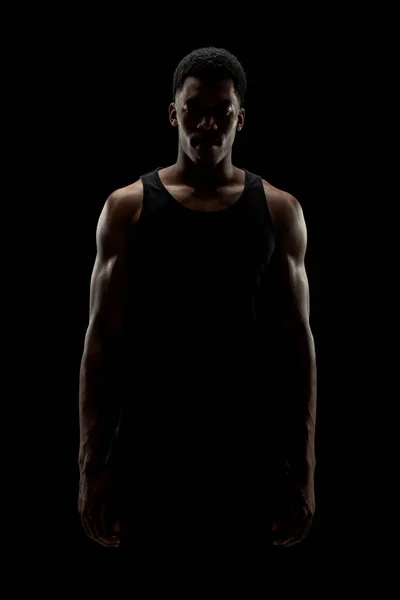 Basketball Player Black Background Serious Concentrated African American Man Silhouette — Stock Photo, Image