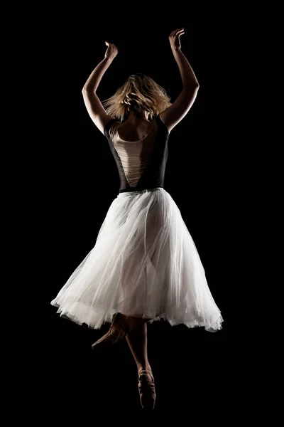 Bailarina Con Vestido Blanco Top Negro Posando Sobre Fondo Negro —  Fotos de Stock