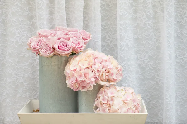 Flower bouquets , bunch of Pink rose and Hydrangea flowers — Stock Photo, Image