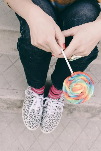 Candy girl / close up with lollies — Stock Photo, Image