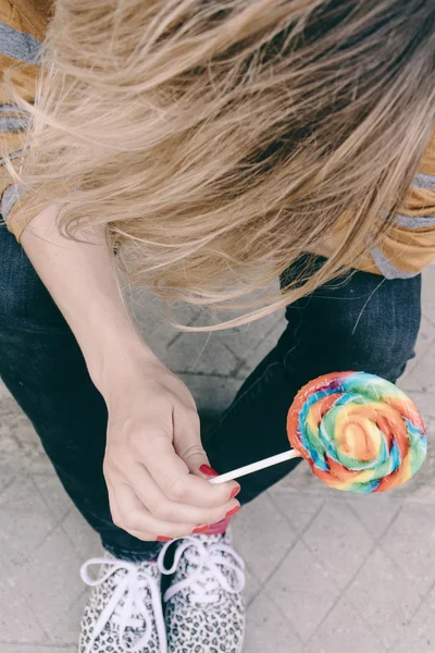 Candy girl / close up with lollies — Stock Photo, Image