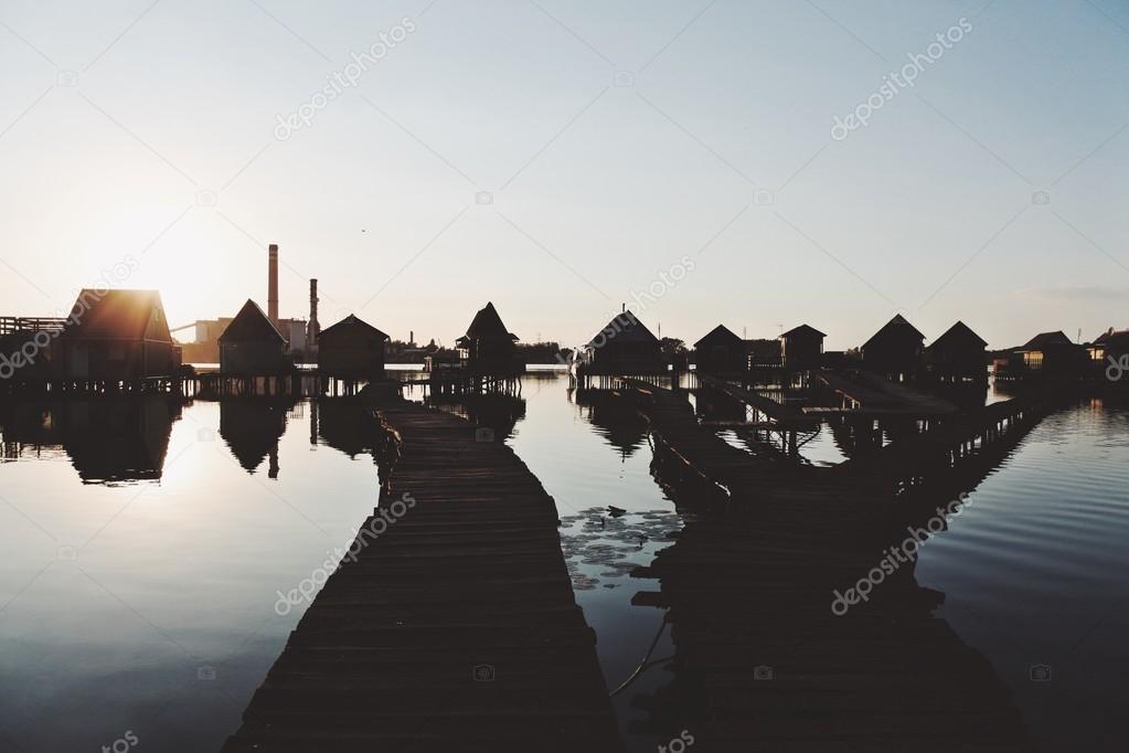 small houses over the lake