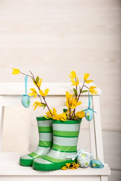 Easter decoration in rubber boots — Stock Photo, Image