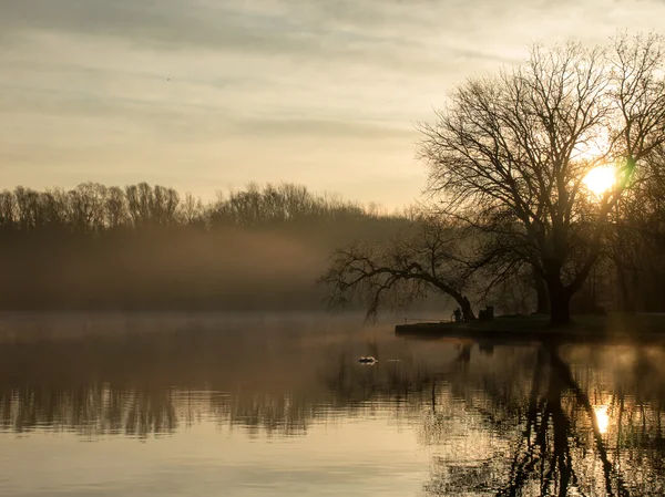 Gouden zonsondergang over het meer — Stockfoto