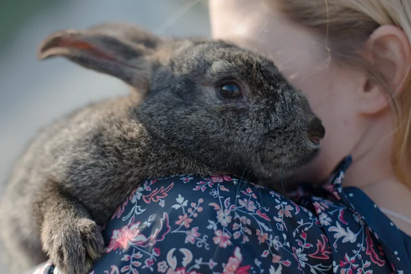 Girl holding easter bunny — Stock Photo, Image