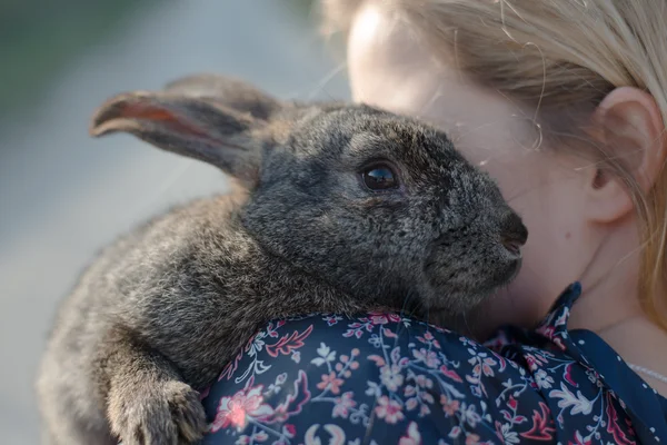 Girl holding easter bunny — Stock Photo, Image