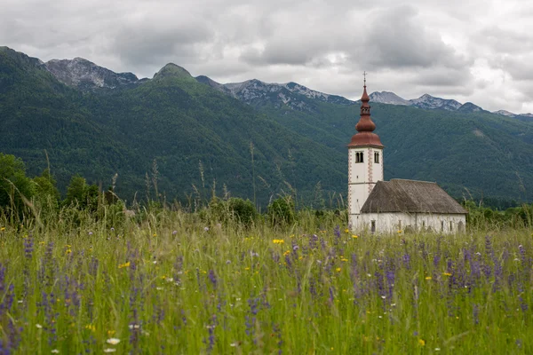 Beautiful mountain landscape in the Julian Alps with a church — Stock Photo, Image