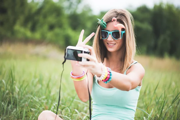 Festival people taking self portrait — Stock Photo, Image