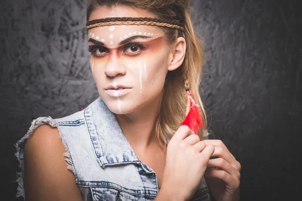 American Indian with paint face — Stock Photo, Image