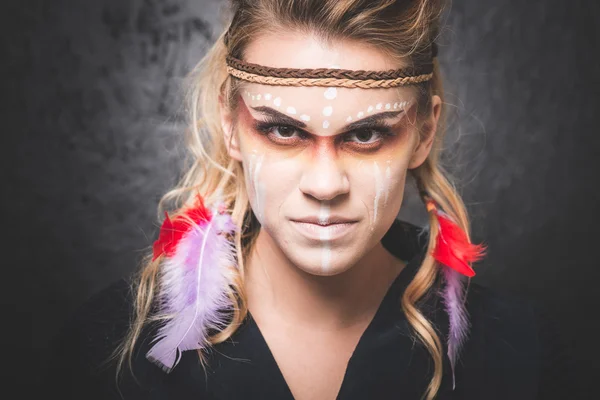 American Indian with paint face — Stock Photo, Image