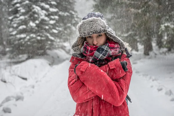 Bella donna escursioni invernali . — Foto Stock