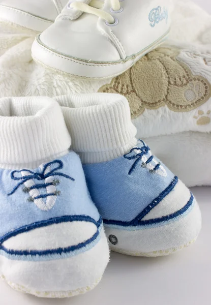 Baby stuff and shoes isolated on white — Stock Photo, Image
