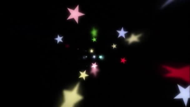 Animierte bewegungsfarbige Sterne auf schwarzem Hintergrund — Stockvideo