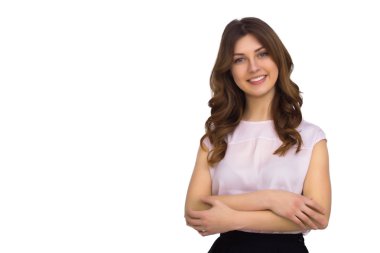 Bluz ve etek güzel esmer kadın 