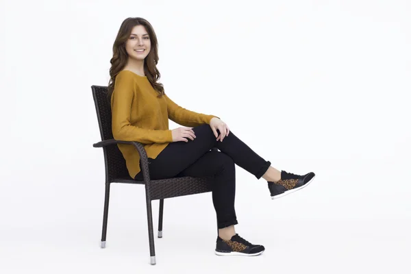 Happy Young Woman on Chair — Stock Photo, Image