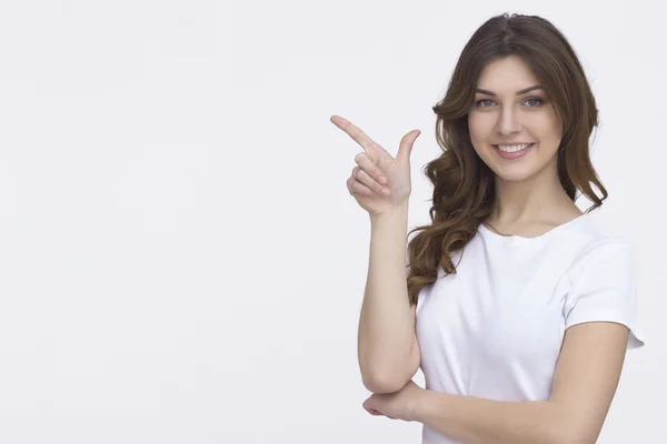 Beautiful brunette woman in white t-shirt — Stock Photo, Image