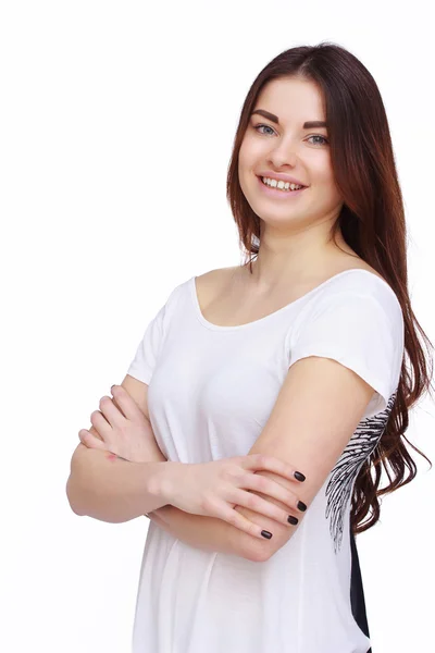 Happy girl in white blouse — Stock Photo, Image