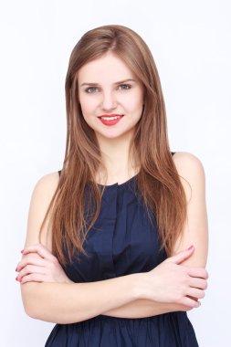 Mavi elbiseli kadın.