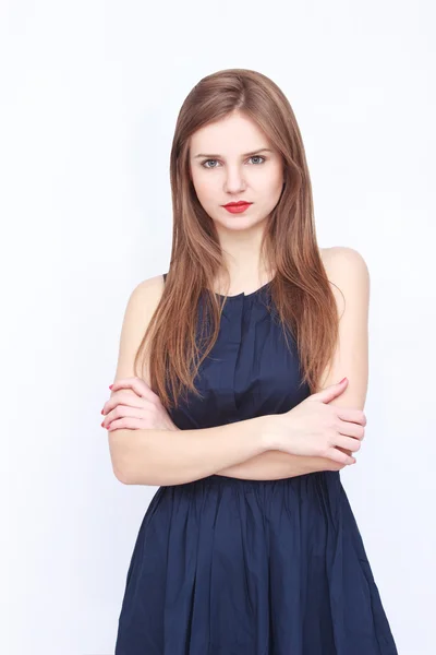 Mulher de vestido azul — Fotografia de Stock