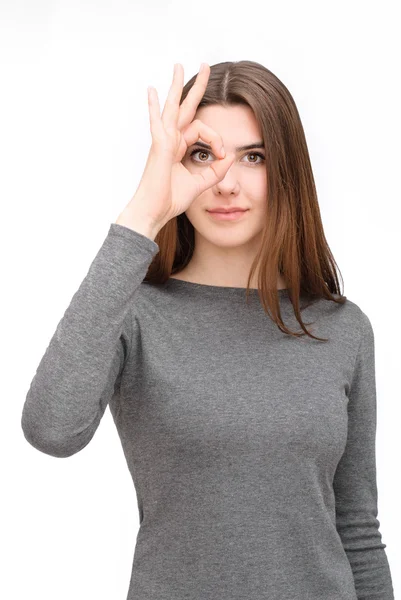 Woman in grey dress — Stock Photo, Image