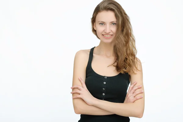 Happy sportswoman in black — Stock Photo, Image