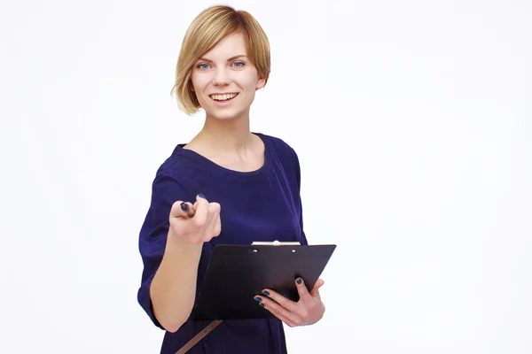 Vrouw in een blauwe jurk — Stockfoto