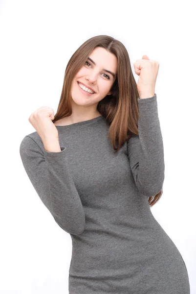 Woman in grey dress — Stock Photo, Image