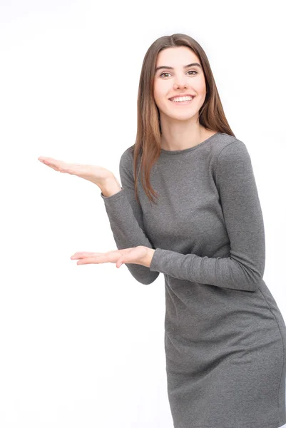 Mujer en vestido gris — Foto de Stock