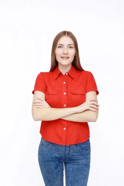 Retrato de mujer hermosa en rojo — Foto de Stock