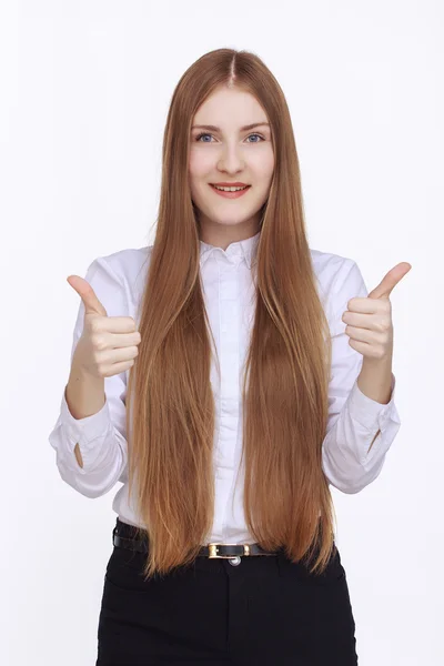 Mooie jonge gelukkig Glimlachende zakenvrouw — Stockfoto