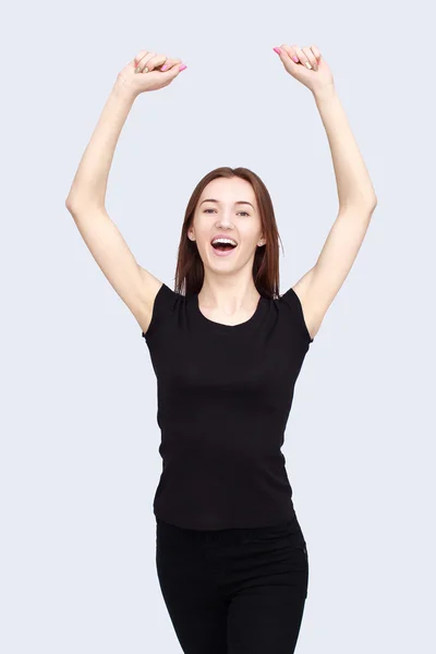 Retrato de mujer feliz en negro — Foto de Stock