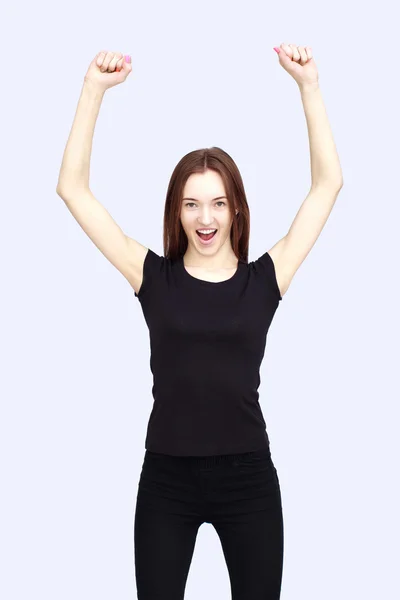 Portrait of happy woman in black Stock Image